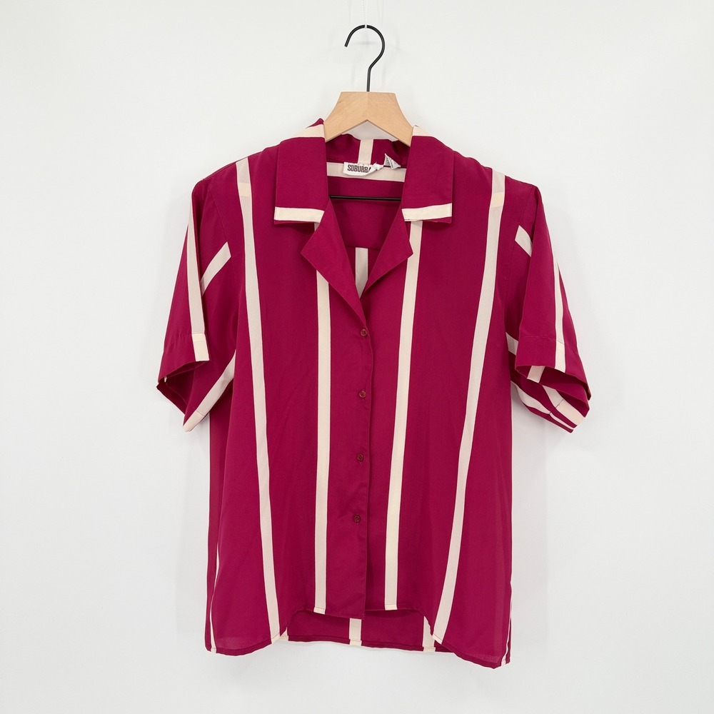 Vintage 70s 80s Country Suburbans Striped Camp Collar Blouse Womens Sz 8